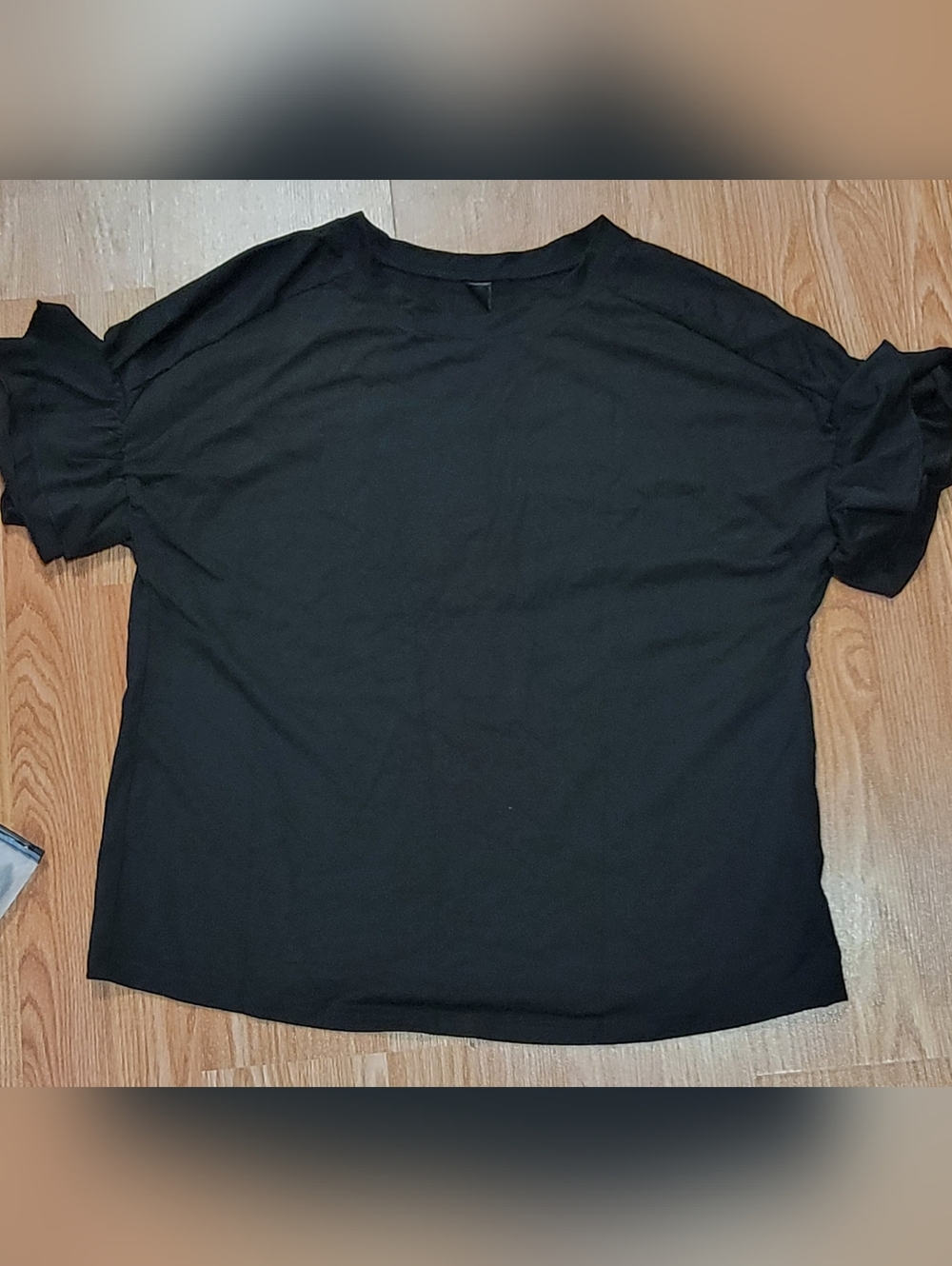 Black Puff Short Sleeve Blouse Women's Shirt - Minimal Crewneck Size Large